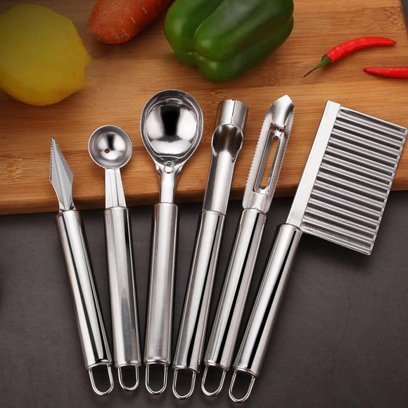 6 pcs/Set Stainless Steel Kitchen Tool Set Fruit Knife Corer Carving Knife Watermelon Baller Spoon Potato Peeler-Rosettas-Country-Kitchen