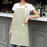 Adjustable Cotton Linen Stripe Commercial Chefs Apron-Rosettas-Country-Kitchen