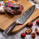 Chef's Knife 8in High Carbon Stainless Steel Damascus Laser Pattern Butcher Knives-Rosettas-Country-Kitchen