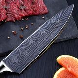 Chef's Knife 8in High Carbon Stainless Steel Damascus Laser Pattern Butcher Knives-Rosettas-Country-Kitchen