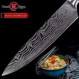 Chef's Knife 8in High Carbon Stainless Steel Damascus Laser Pattern Butcher Knives-Rosettas-Country-Kitchen