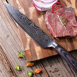 Chef's Knife 8in High Carbon Stainless Steel Damascus Laser Pattern Butcher Knives-Rosettas-Country-Kitchen