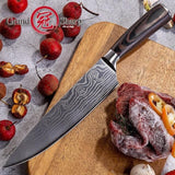 Chef's Knife 8in High Carbon Stainless Steel Damascus Laser Pattern Butcher Knives-Rosettas-Country-Kitchen