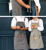 DEETRUST Canvas Bib Chef Kitchen Apron For Barista Bartender With Pockets-Rosettas-Country-Kitchen