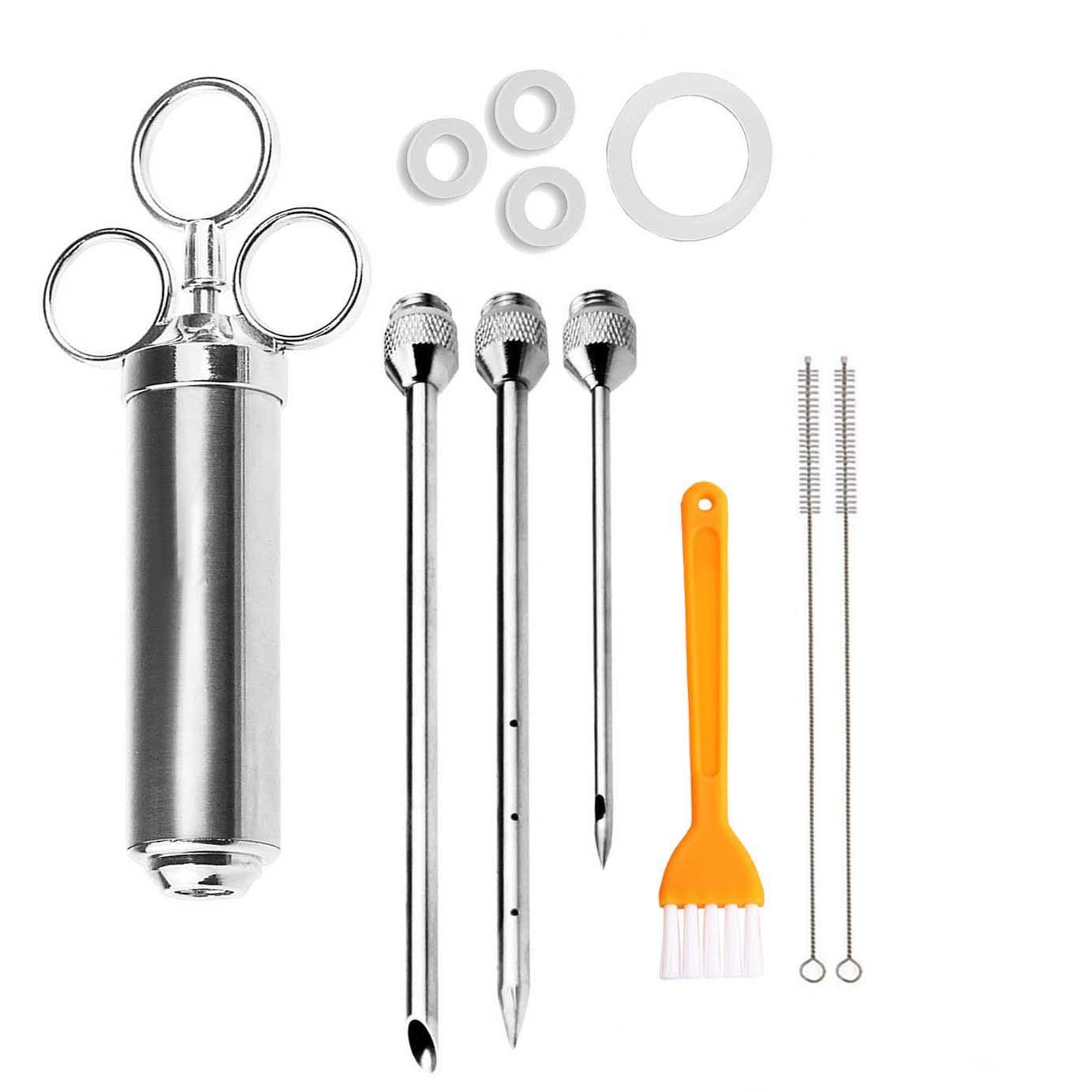 Food Marinade Meat Injector Kit with 3 Marinade Needles, 3 Brushes