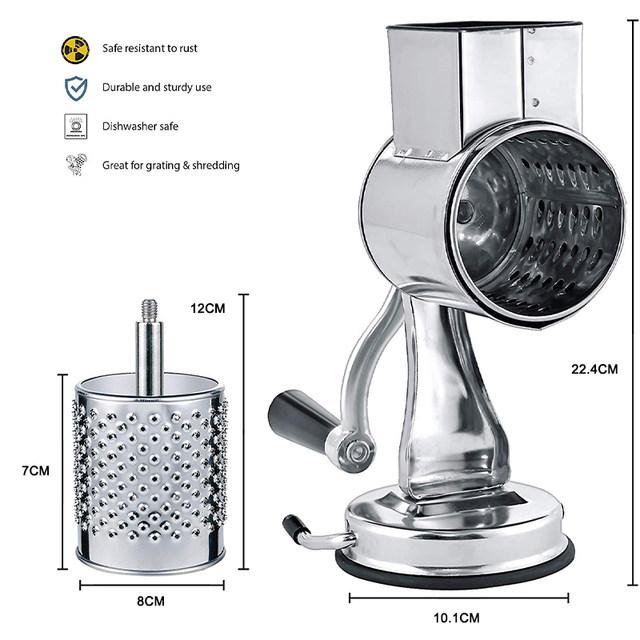 Miumaeov Stainless Steel Rotary Vegetable Cheese Grater Manual Rotary Grater  with 5 Cone Blades Attachment Multi-Functional Food Processor 