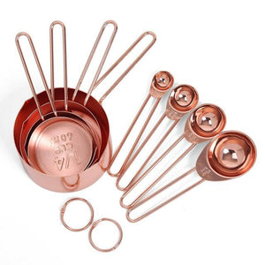 Rose Gold Stainless Steel Measuring Cups And Spoons Set Of 8 Engraved Measurements Pouring Spouts And Mirror Polished-Rosettas-Country-Kitchen