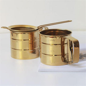 Stainless Steel Gold/Silver Flour Mesh Crank Sifter With Measuring Scale-Rosettas-Country-Kitchen